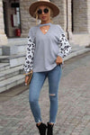 Leopard Print Cutout Long Sleeve Tee Women's T-Shirts - Tophatter Daily Deals