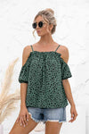 Printed Cold-Shoulder Frill Trim Blouse Blouses - Tophatter Daily Deals