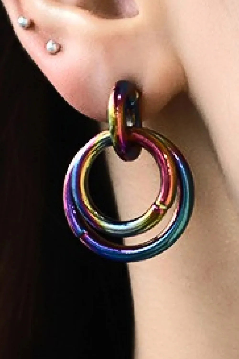 Multicolored Double Hoop Earrings Earrings - Tophatter Daily Deals