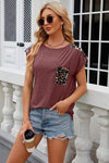 Leopard Round Neck Cap Sleeve T-Shirt Women's T-Shirts - Tophatter Daily Deals