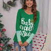 Slogan Graphic Striped Long Sleeve T-Shirt Mid Green Women's T-Shirts - Tophatter Daily Deals