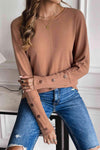 Waffle-Knit Round Neck Top Blouses - Tophatter Daily Deals