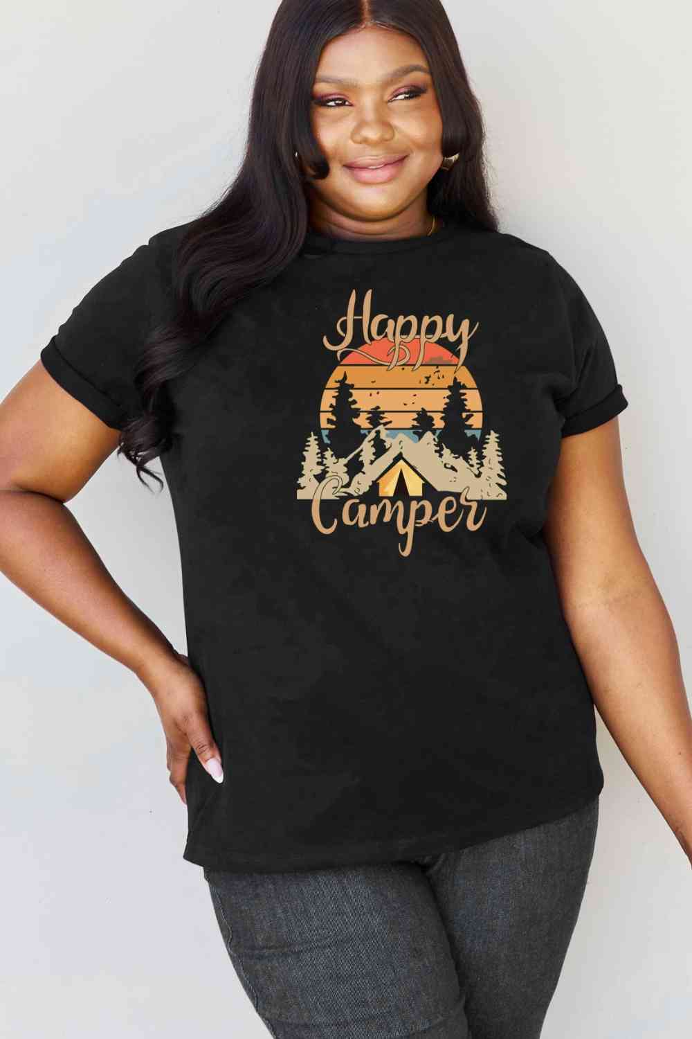 Simply Love Full Size HAPPY CAMPER Graphic T-Shirt Women's T-Shirts - Tophatter Daily Deals