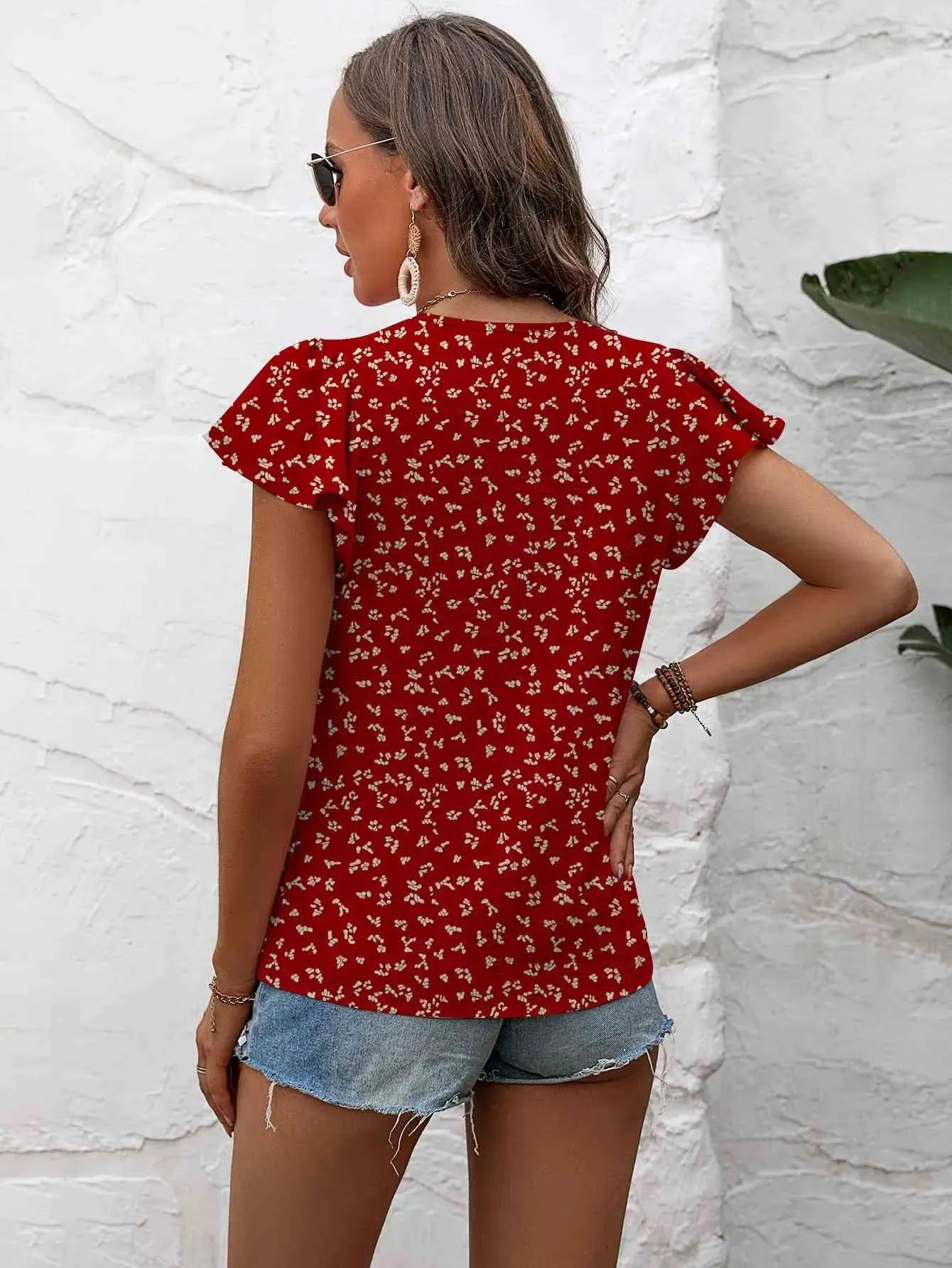 Textured Flutter Sleeve Blouse Blouses - Tophatter Daily Deals