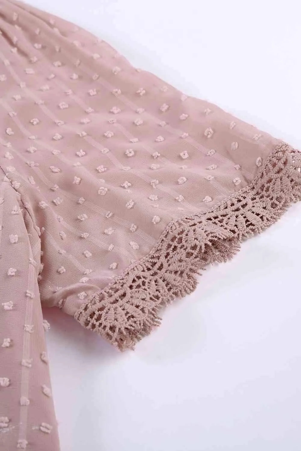 Swiss Dot Lace Trim Plunge Blouse Blouses - Tophatter Daily Deals