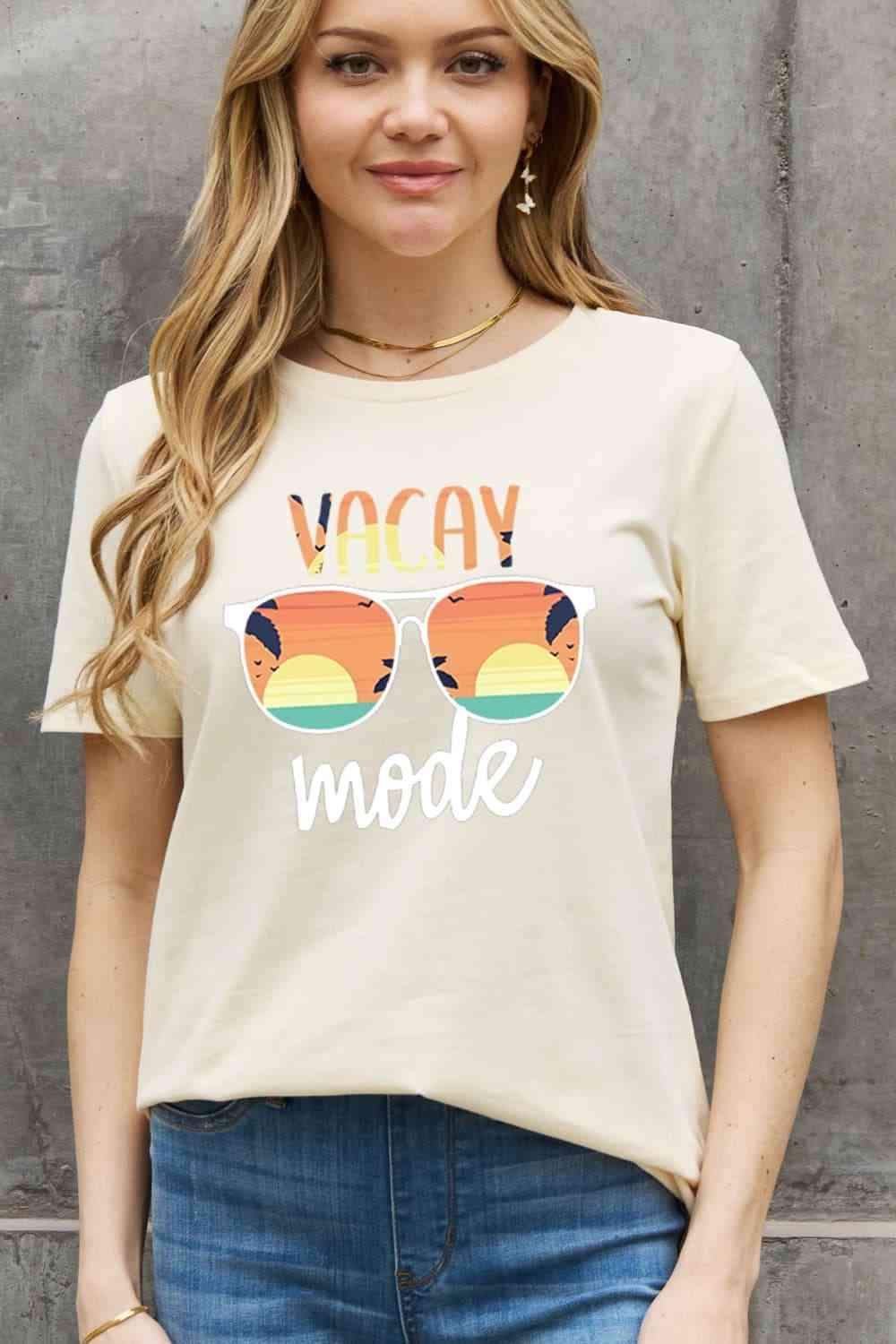 Simply Love Full Size VACAY MODE Graphic Cotton Tee Ivory Women's T-Shirts - Tophatter Daily Deals