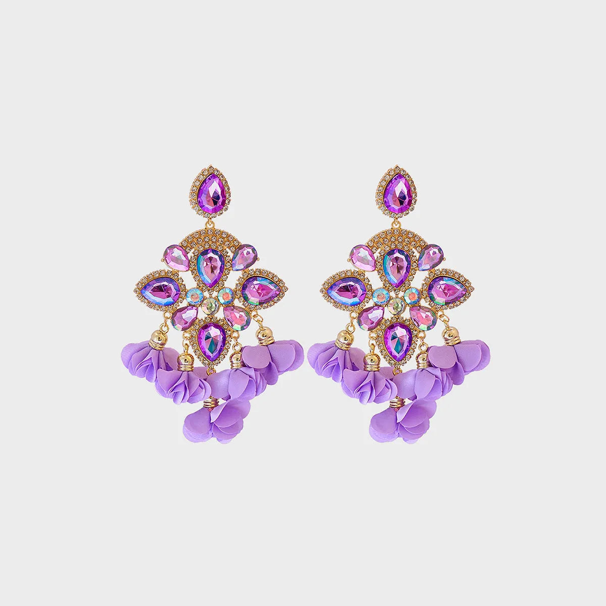 Flower Shape Rhinestone Alloy Dangle Earrings Lavender One Size Earrings - Tophatter Daily Deals