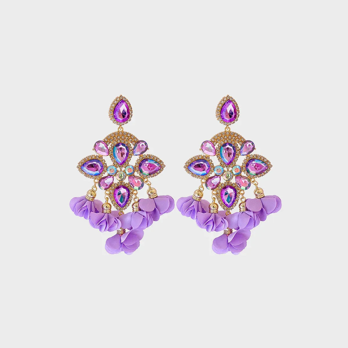 Flower Shape Rhinestone Alloy Dangle Earrings Lavender One Size Earrings - Tophatter Daily Deals