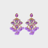 Flower Shape Rhinestone Alloy Dangle Earrings Lavender One Size Earrings - Tophatter Daily Deals