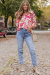 Floral V-Neck Frill Long Sleeve Blouse Blouses - Tophatter Daily Deals