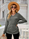 Drawstring V-Neck Long Sleeve T-Shirt Charcoal Women's T-Shirts - Tophatter Daily Deals