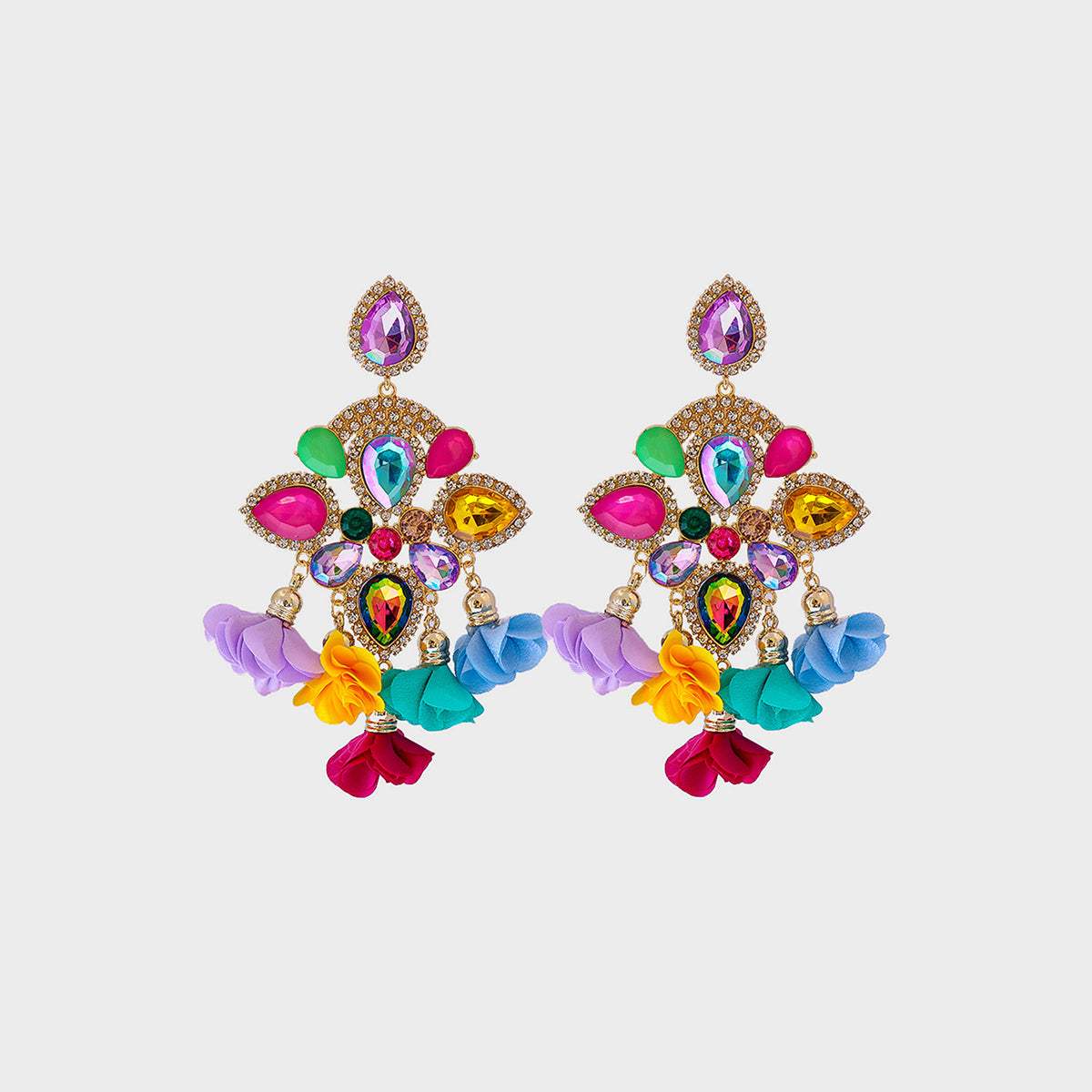 Flower Shape Rhinestone Alloy Dangle Earrings Multicolor One Size Earrings - Tophatter Daily Deals