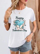 HAPPY VALENTINE'S DAY Round Neck Short Sleeve T-Shirt White Women's T-Shirts - Tophatter Daily Deals