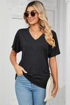 Ruched V-Neck Short Sleeve T-Shirt Women's T-Shirts - Tophatter Daily Deals