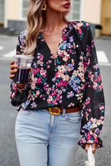 Floral Print Flounce Sleeve Blouse Blouses - Tophatter Daily Deals