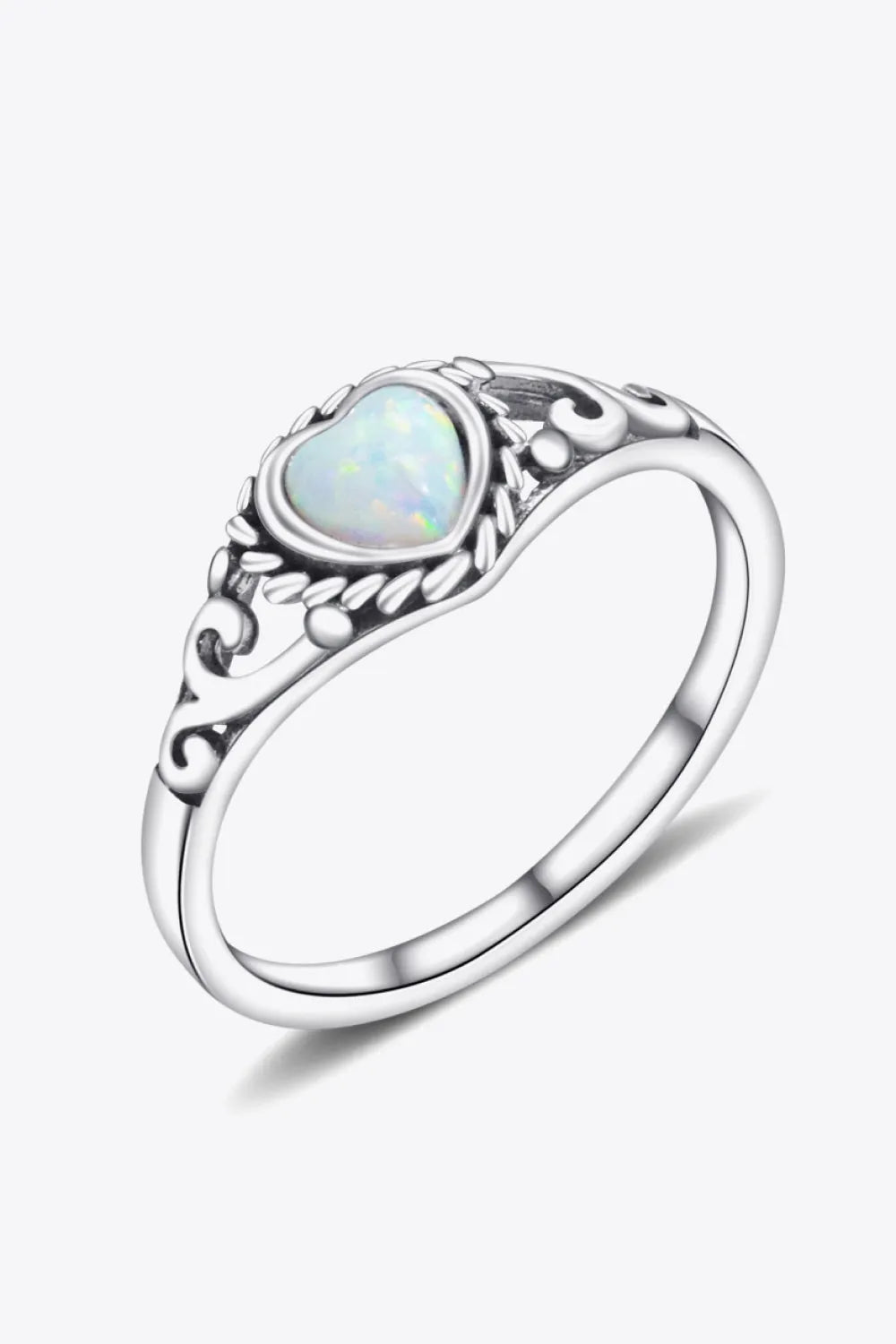 925 Sterling Silver Heart-Shape Opal Ring Silver Opal - Tophatter Daily Deals