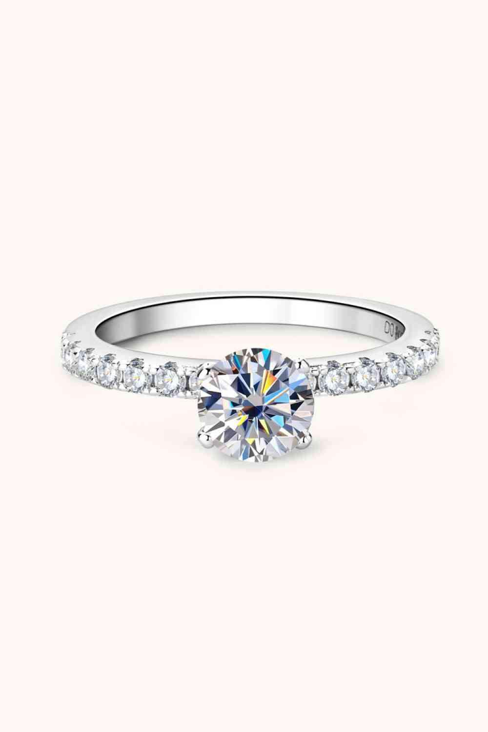 Moissanite Platinum-Plated Side Stone Ring Silver Moissanite - Tophatter Daily Deals