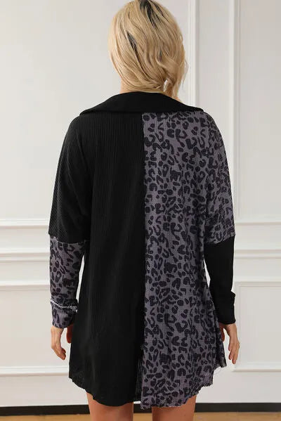 Half Button Leopard Collared Neck Blouse Blouses - Tophatter Daily Deals