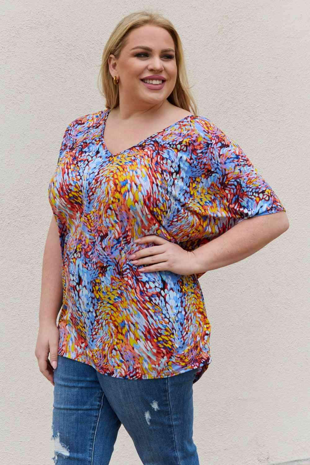 Be Stage Full Size Printed Dolman Flowy Top Blouses - Tophatter Daily Deals