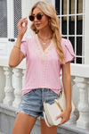 Eyelet V-Neck Petal Sleeve T-Shirt Women's T-Shirts - Tophatter Daily Deals