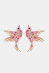 Bird Shape Zinc Alloy Frame Glass Stone Dangle Earrings Carnation Pink One Size Earrings - Tophatter Daily Deals