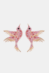 Bird Shape Zinc Alloy Frame Glass Stone Dangle Earrings Carnation Pink One Size Earrings - Tophatter Daily Deals