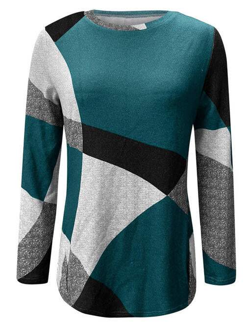 Color Block Round Neck Long Sleeve T-Shirt Women's T-Shirts - Tophatter Daily Deals