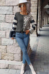 Leopard Striped Round Neck Long Sleeve Tee Women's T-Shirts - Tophatter Daily Deals