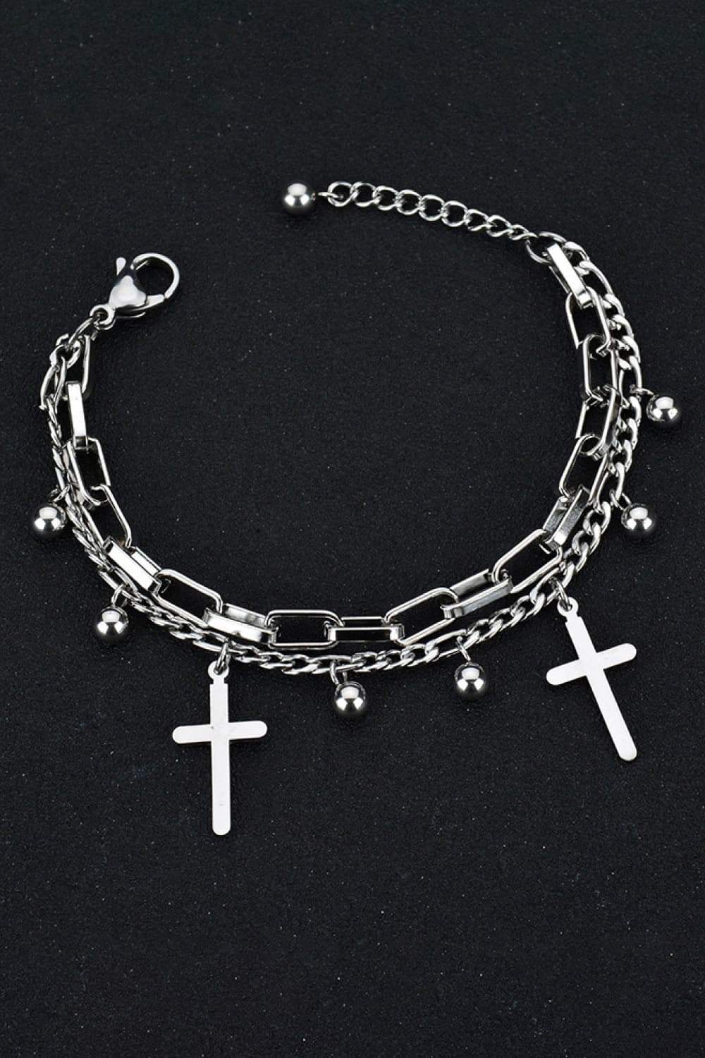 Cross Layered Stainless Steel Bracelet Silver One Size Bracelets - Tophatter Daily Deals