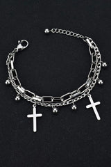 Cross Layered Stainless Steel Bracelet Silver One Size Bracelets - Tophatter Daily Deals