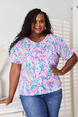 Double Take Printed V-Neck T-Shirt Women's T-Shirts - Tophatter Daily Deals