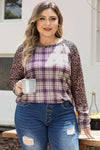 Plus Size Leopard Raglan Sleeve Plaid T-Shirt Women's T-Shirts - Tophatter Daily Deals