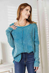 Zenana Full Size Washed Baby Waffle Oversized Long Sleeve Top Blouses - Tophatter Daily Deals