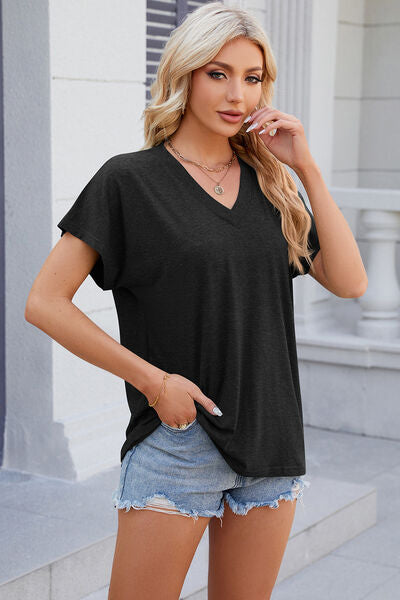 V-Neck Short Sleeve T-Shirt Women's T-Shirts - Tophatter Daily Deals