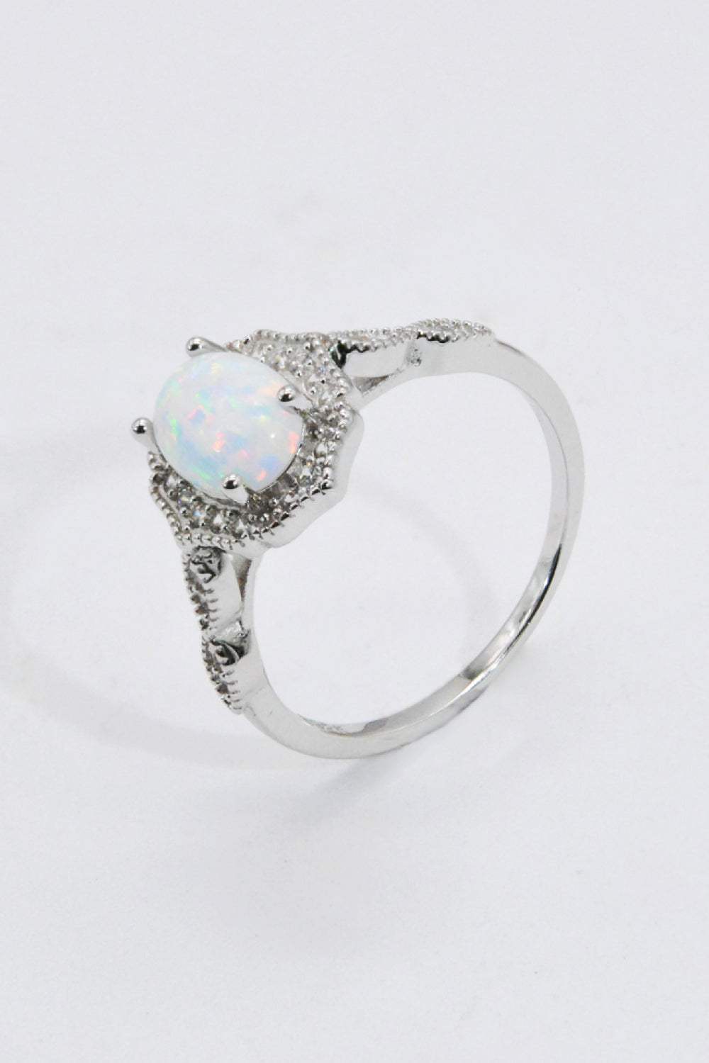 925 Sterling Silver Platinum-Plated Opal Ring Opal - Tophatter Daily Deals