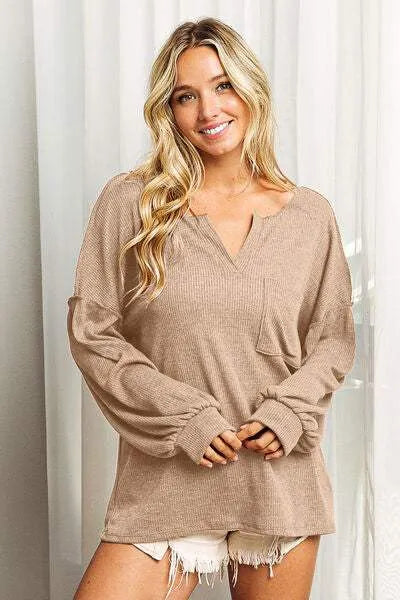 BiBi Exposed Seam Long Sleeve Top Blouses - Tophatter Daily Deals