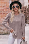 Double Take Round Neck Puff Sleeve Ribbed Top Dust Storm Blouses - Tophatter Daily Deals