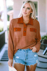 Half-Button Collared Long Sleeve Top Blouses - Tophatter Daily Deals