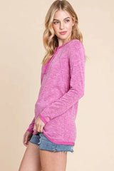 Reborn J Contrast Trim Half Button Long Sleeve T-Shirt Women's T-Shirts - Tophatter Daily Deals