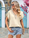 V-Neck Cuffed Blouse Blouses - Tophatter Daily Deals