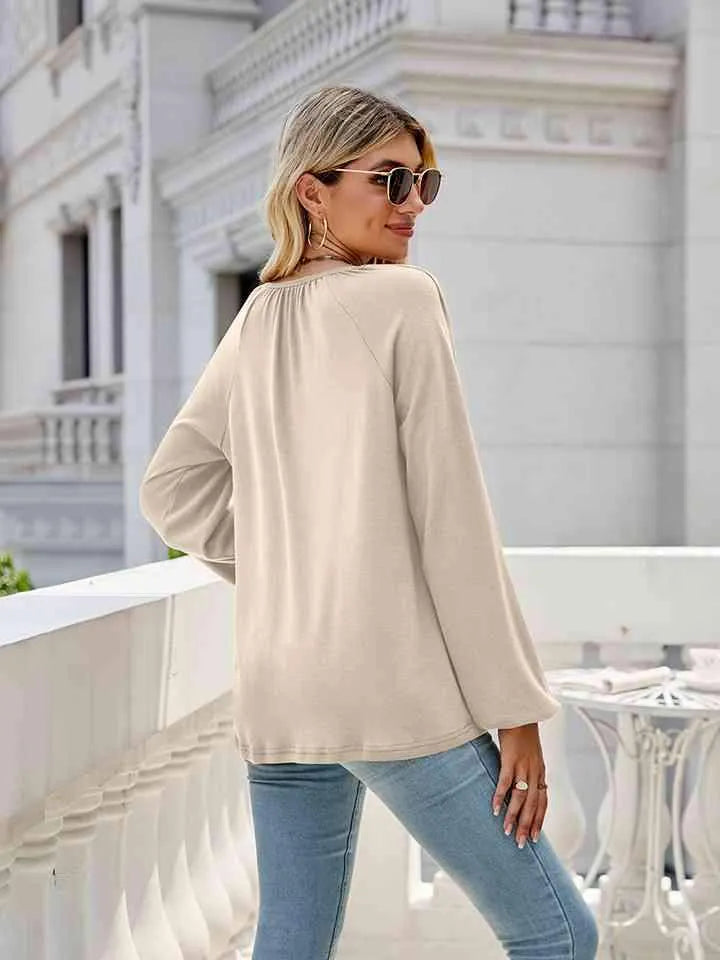 V-Neck Long Sleeve Blouse Blouses - Tophatter Daily Deals