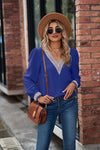 V-Neck Lace Detail Long Sleeve Top Women's T-Shirts - Tophatter Daily Deals