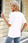 Round Neck Buttoned Short Sleeve T-Shirt Women's T-Shirts - Tophatter Daily Deals