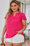 Plus Size Notched Neck Buttoned Flutter Sleeve Blouse Blouses - Tophatter Daily Deals