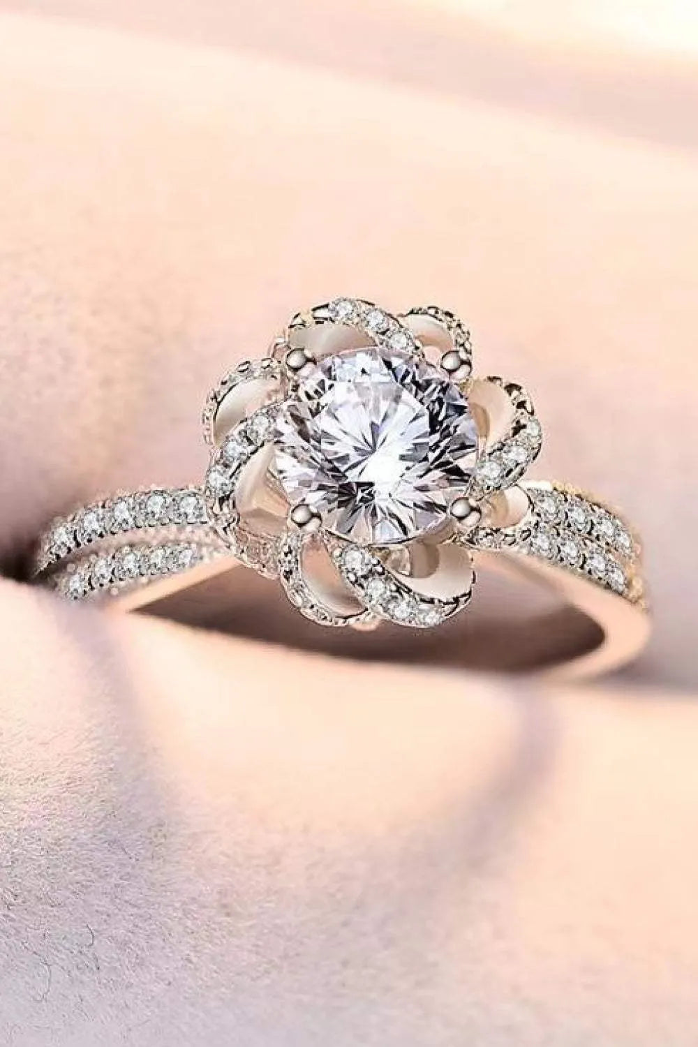 2 Carat Moissanite Floral Platinum-Plated Ring Moissanite - Tophatter Daily Deals