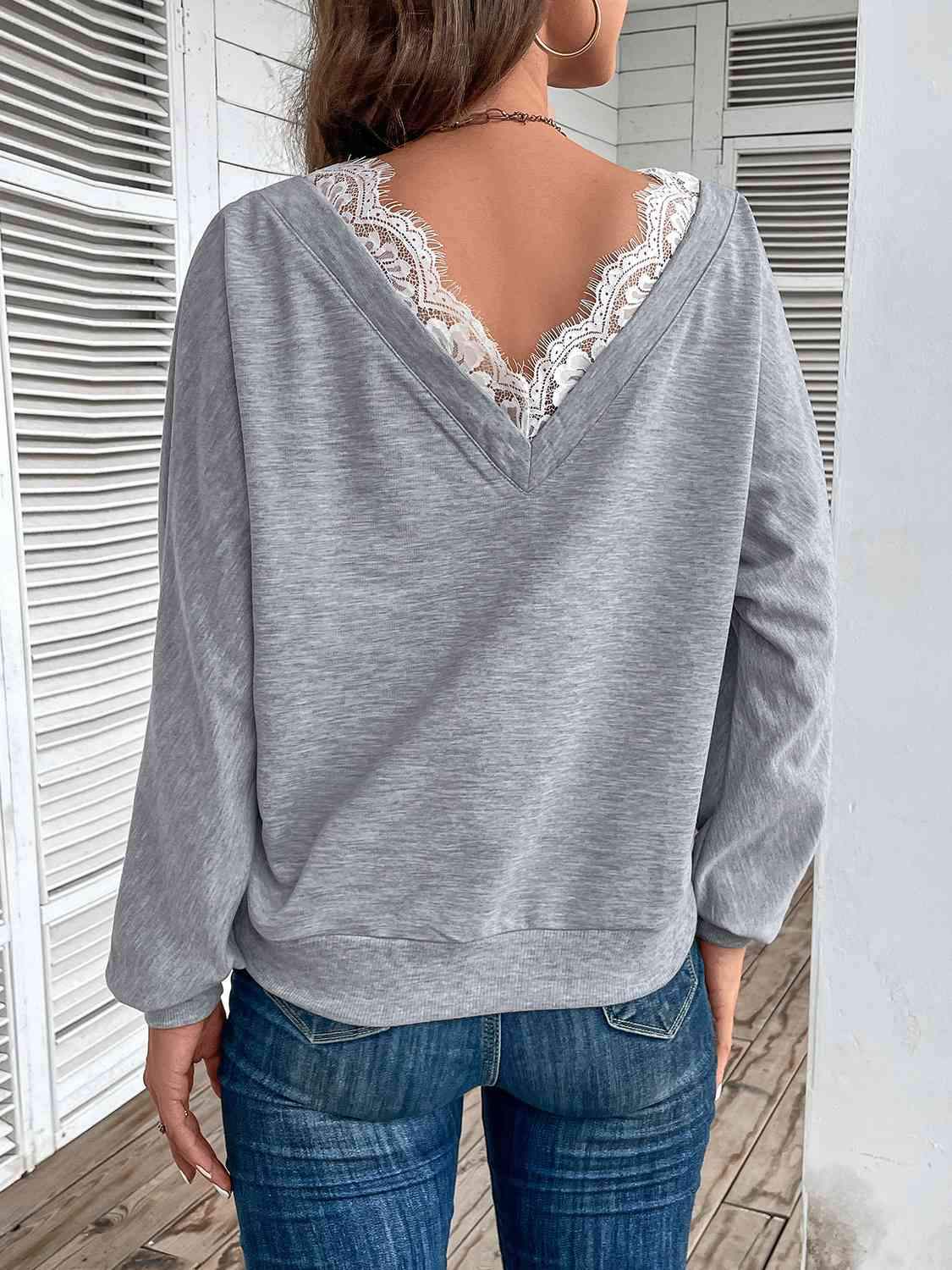 Lace Detail Long Sleeve Top Blouses - Tophatter Daily Deals