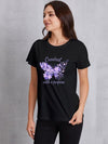 Butterfly Round Neck Short Sleeve T-Shirt Black Women's T-Shirts - Tophatter Daily Deals