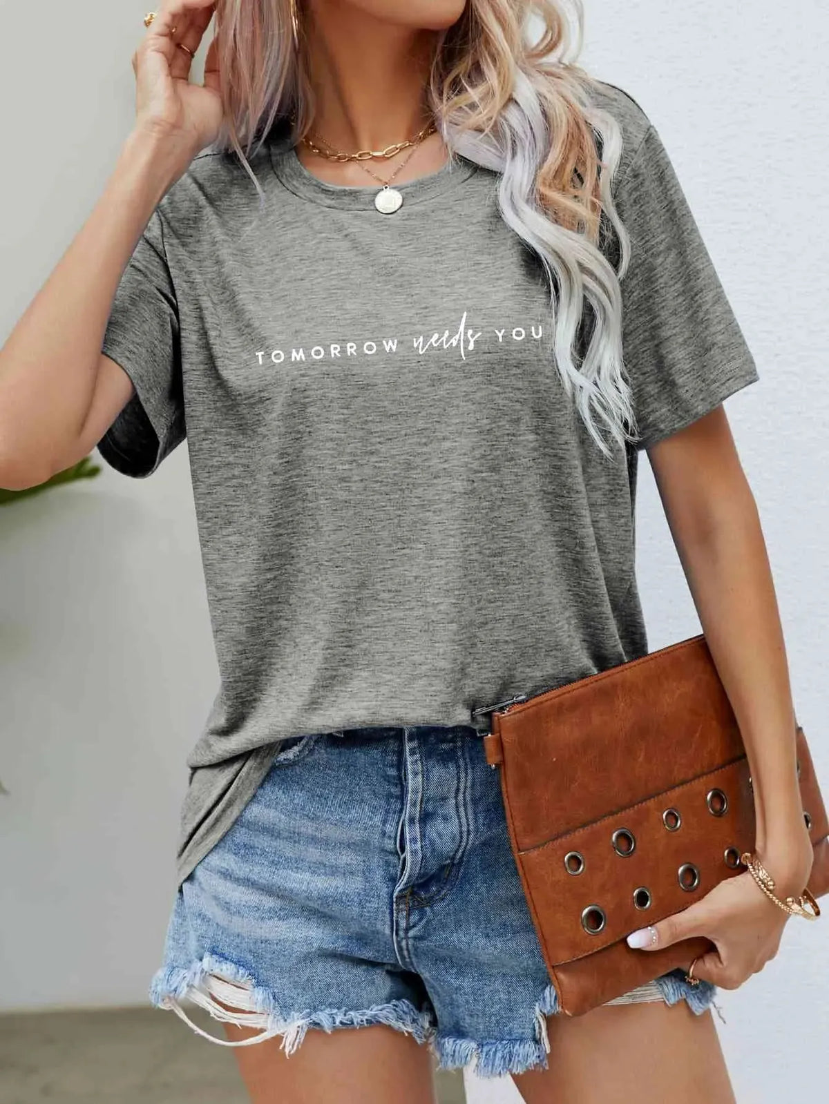 TOMORROW NEEDS YOU Graphic Tee Heather Gray Women's T-Shirts - Tophatter Daily Deals