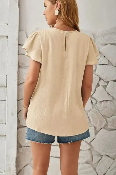 Round Neck Keyhole Cap Sleeve T-Shirt Women's T-Shirts - Tophatter Daily Deals