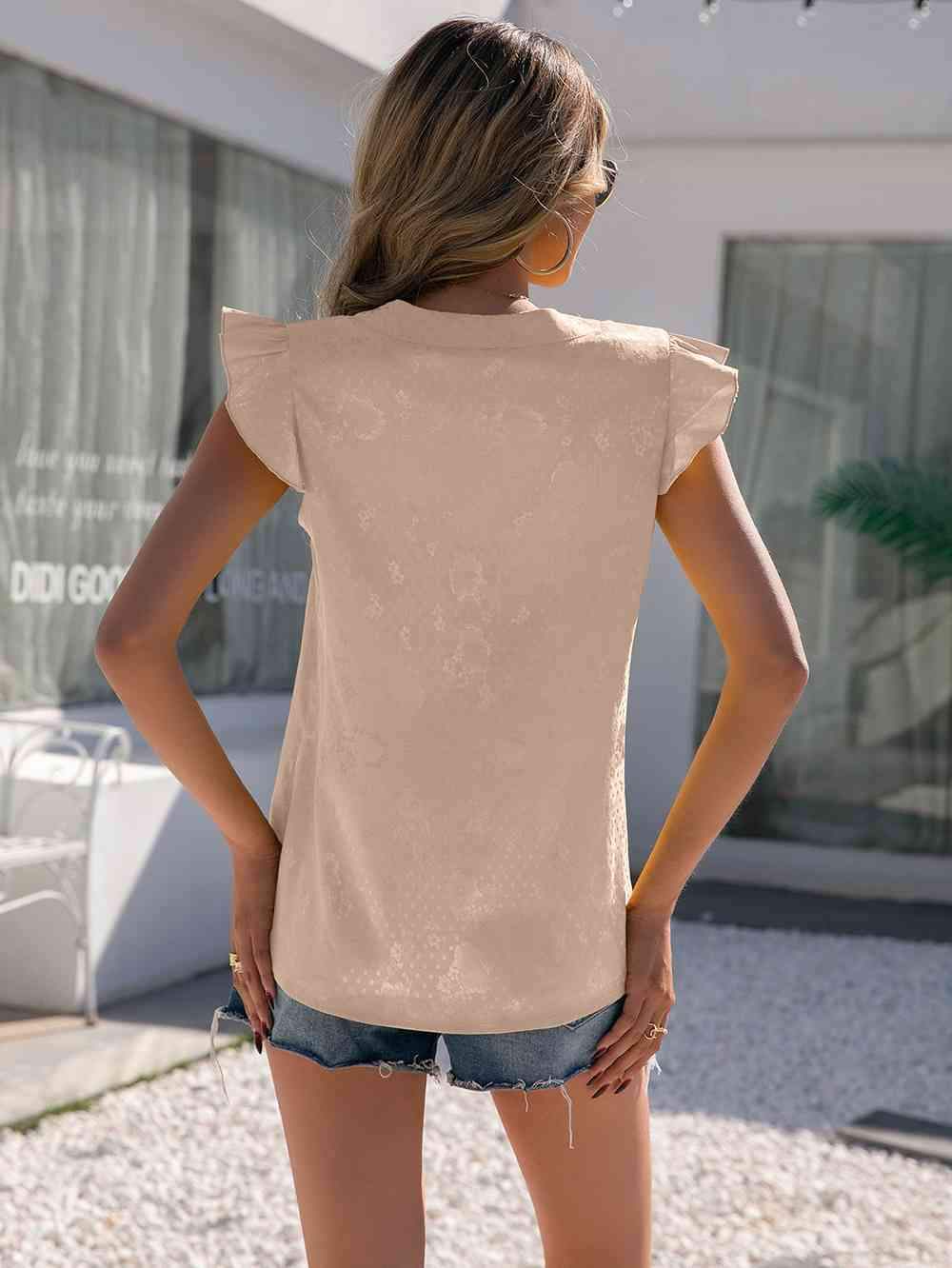 Notched Neck Butterfly Sleeve Blouse Blouses - Tophatter Daily Deals